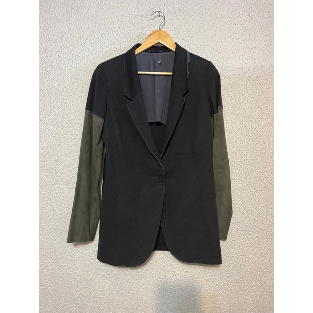 Brunello Cucinelli Leather Suede Women's Black and Green Blazer Size Eu 50